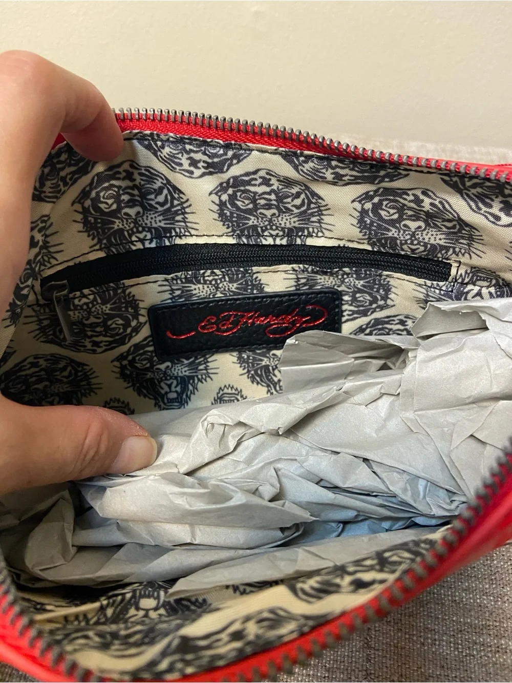 Ed Hardy Red Patent Mini Shoulder Crossbody Bag with Black Accents NWT